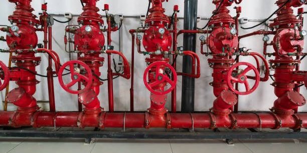 Pipes and valves of the fire extinguishing system