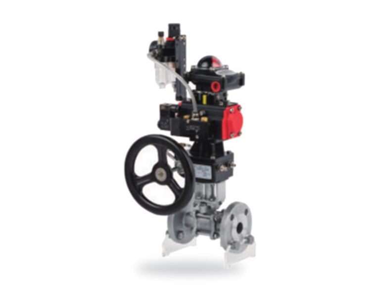 Pneumatic actuated valve with positioner and handwheel