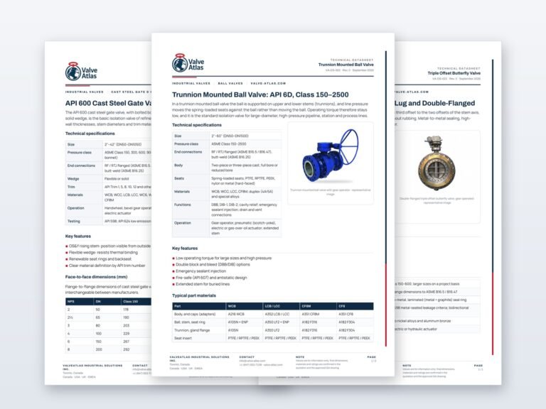 ValveAtlas technical datasheets for industrial valves, first pages